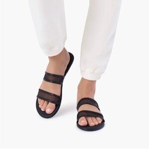 TKEES Black Triple-Strap Slide Sandals
